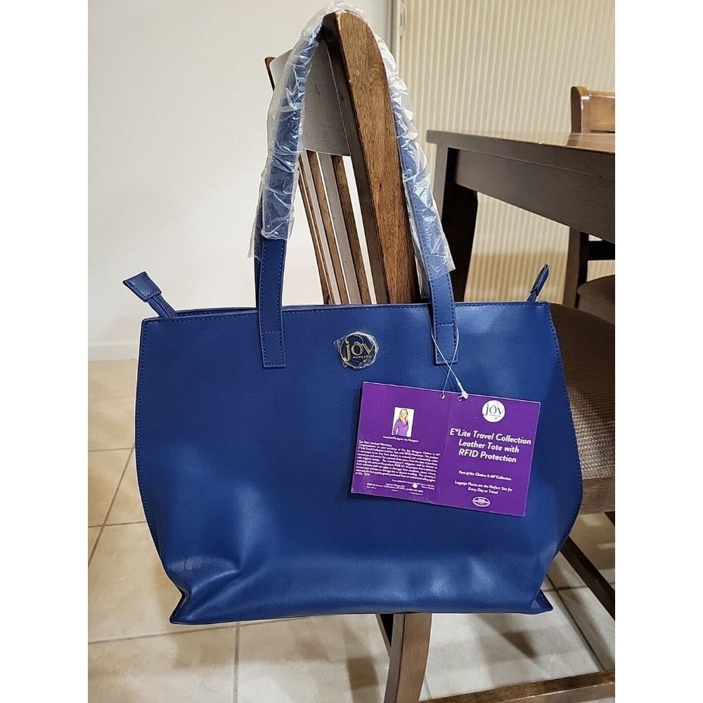 Joy Mangana E*Lite Travel Collection Metallic Leather Tote RFID Luggage Navy